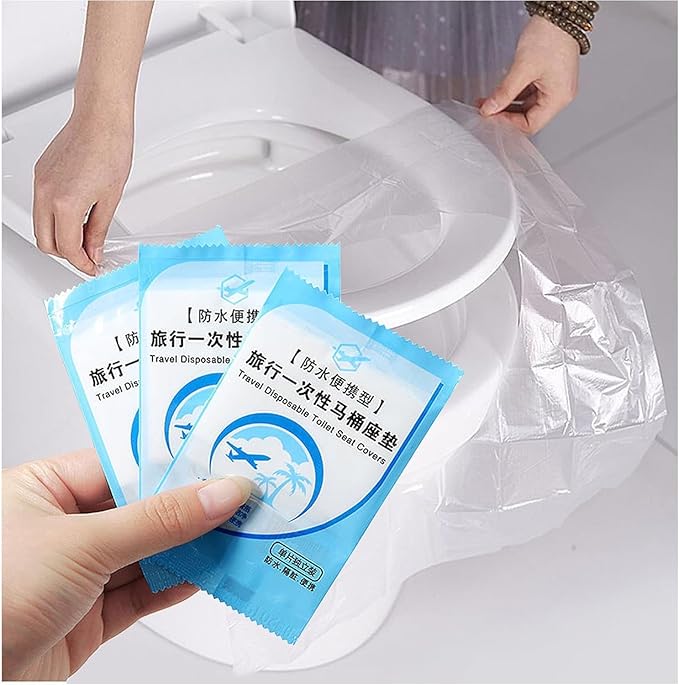SZLYTYUN 100PCS Disposable Travel Plastic Toilet Seat Cushion Waterproof Portable Toilet Seat Cushion Individually Packed, Easy to Carry for Traveling