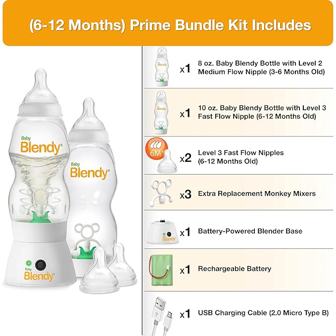 Baby Bottles - Best Infant to Toddler Milk Feeding Containers with Anti-Colic | Air Vent System - with Blender Mixer for Babies Newborns Infants Toddlers | (6-12 Months) Prime Bundle
