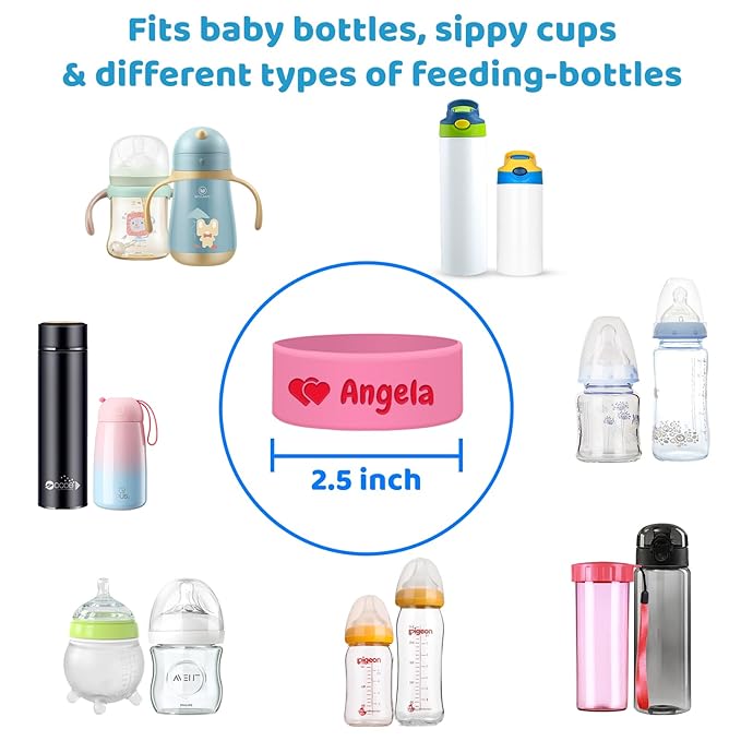 Personalized Baby Bottle Labels for Daycare School Custom Kids Water Bottle Name Bands Customized Engraved Reusable Silicone Cup Strap Labels Waterproof 1-15 PCS