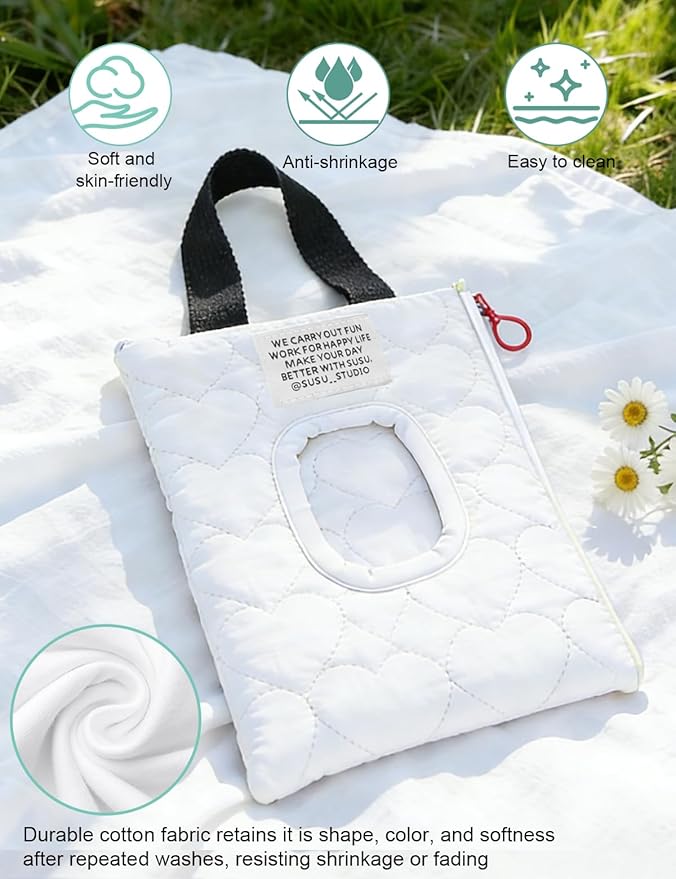 Reusable Baby Wipe Cover Fabric Quilted, Universal Size Travel-Friendly Baby Wipes Bag with Zipper Compatible with HUGGIES,WaterWipes,Pampers,Johnson and More Brands (White)