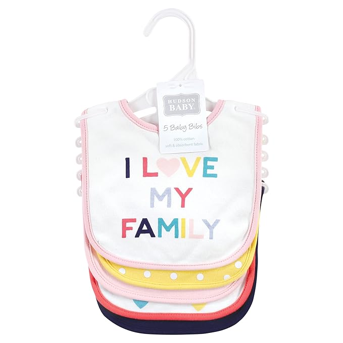Hudson Baby Unisex Baby Cotton Bibs, Girl Bold Family, One Size