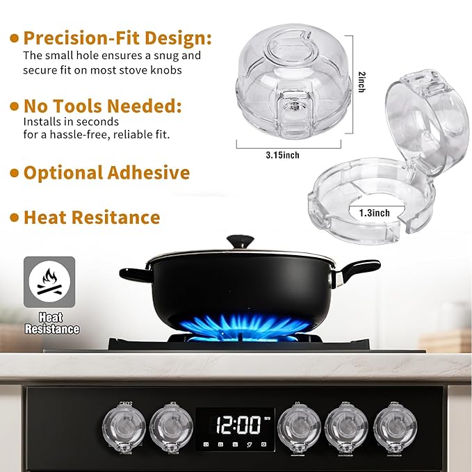 5PCS Stove Knob Covers for Child Safety - Fit Knobs UNDER 2.4" Diameter (Measure it). Heat Resistant, Child Proof Lock with Strong Adhesive & Oil-Proof, Semi-Transparent Cover for Stove and Oven