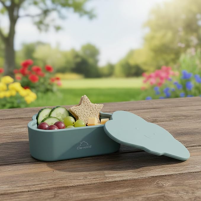 Silicone Snack & Fruits Container – Leakproof Durable and BPA-Free | for Daycare, Preschool, School, and Family Outings – Cloud design 150ML OZ (Blue Teal)