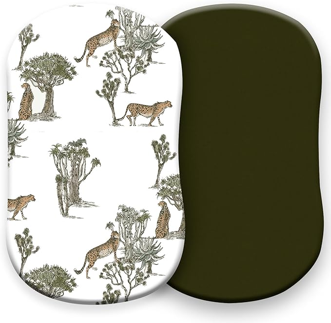 Pobibaby - 2 Pack Premium Bassinet Sheets for Standard Bassinets - Ultra-Soft Cotton Blend, Stylish Floral Pattern, Safe and Snug for Baby (Safari)