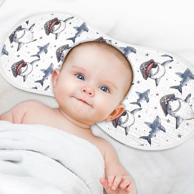 vvfelixl Muslin Burp Cloths Cartoon Shark Pirate Baby Washcloths for Baby Girl Boys 2 Pack