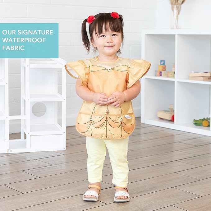 Bumkins Disney Ruffle Apron Bib and 3-pack Snack Bags, Waterproof Fabric, Belle