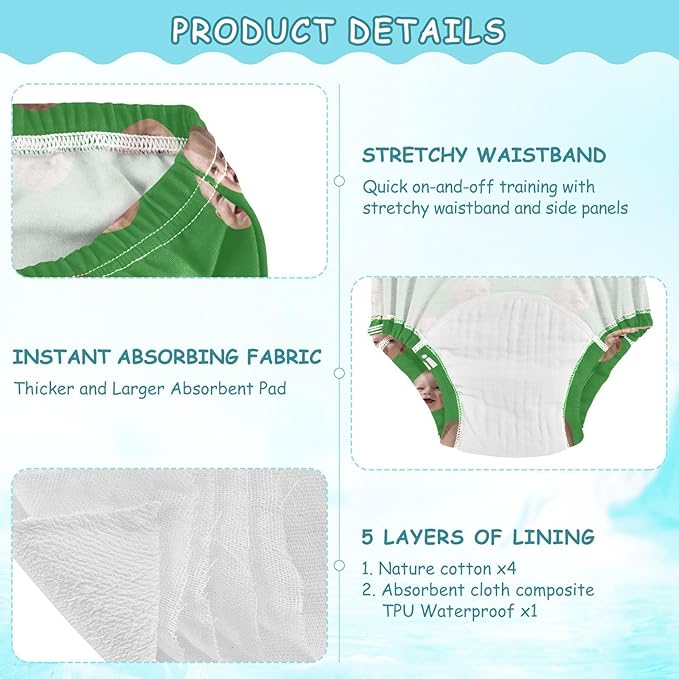 Joko Ivery 1 Green Custom Potty Training Pants Traning Potty Panty Soft for Girls Boys Toddlers 4T 3Pcs