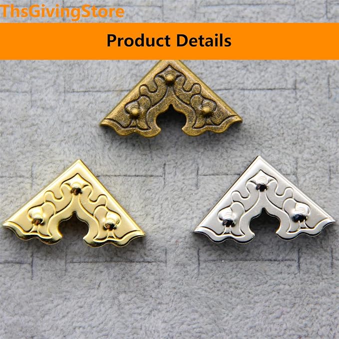 16 Pcs Table Corner Protectors, Silver Metal Antique Decorative Furniture Edge Corner Guards, 0.98x0.98x0.35inch Corner Pads Box Corner Decorative Edge Protector