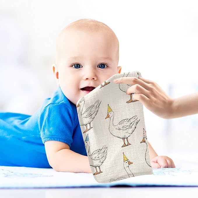 vvfelixl Goose with Birthday Hat Baby Burp Cloths Baby Muslin Washcloths for Boys Girls Cotton Babys Face Towel for Newborn Infants Soft and Absorbent 11.8 X 11.8 in, 5 Pack