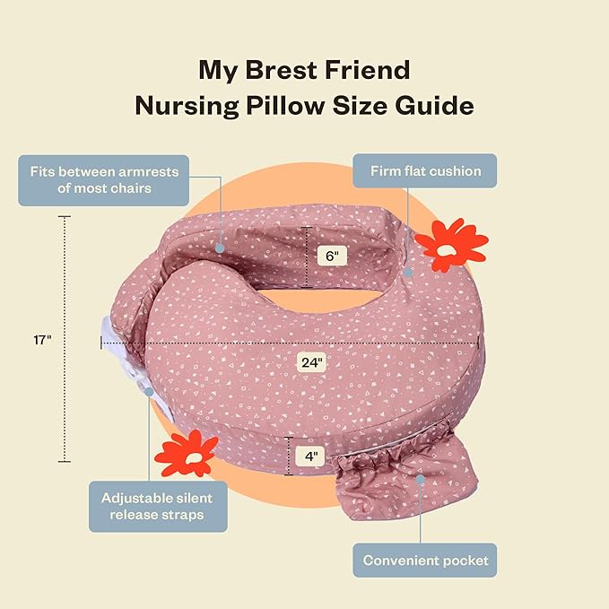 My Brest Friend Original Nursing Pillow Enhanced Ergonomics Essential Breastfeeding Pillow Support For Mom & Baby W/ Convenient Side Pocket, Double Straps & Slipcover, Sparkles