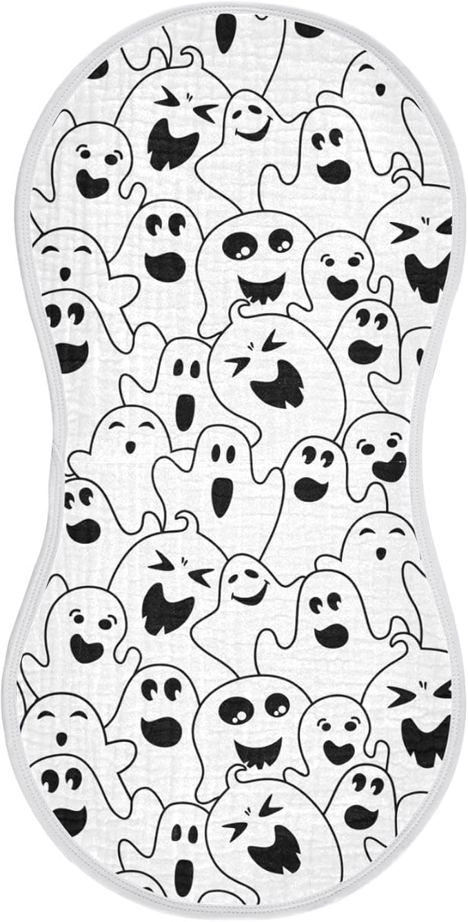 Muslin Burp Cloths for Baby Boys and Girls - 1-Pack Ultra Absorbent Halloween Ghosts Muslin Washcloths, Newborn Towel, Milk Spit Up Rags, Burp Cloth Bib for Unisex, 22 x 11 Inch