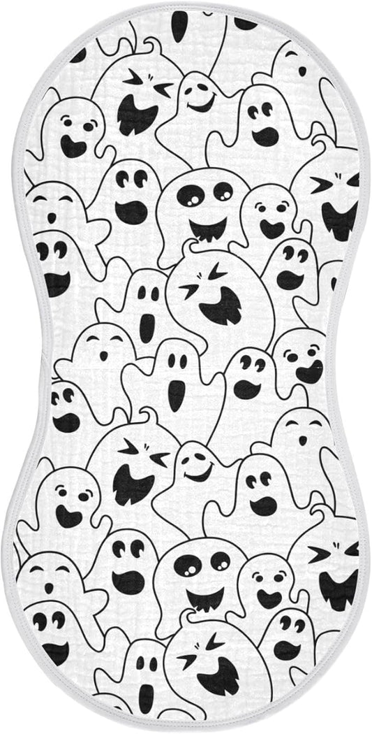 Muslin Burp Cloths for Baby Boys and Girls - 1-Pack Ultra Absorbent Halloween Ghosts Muslin Washcloths, Newborn Towel, Milk Spit Up Rags, Burp Cloth Bib for Unisex, 22 x 11 Inch
