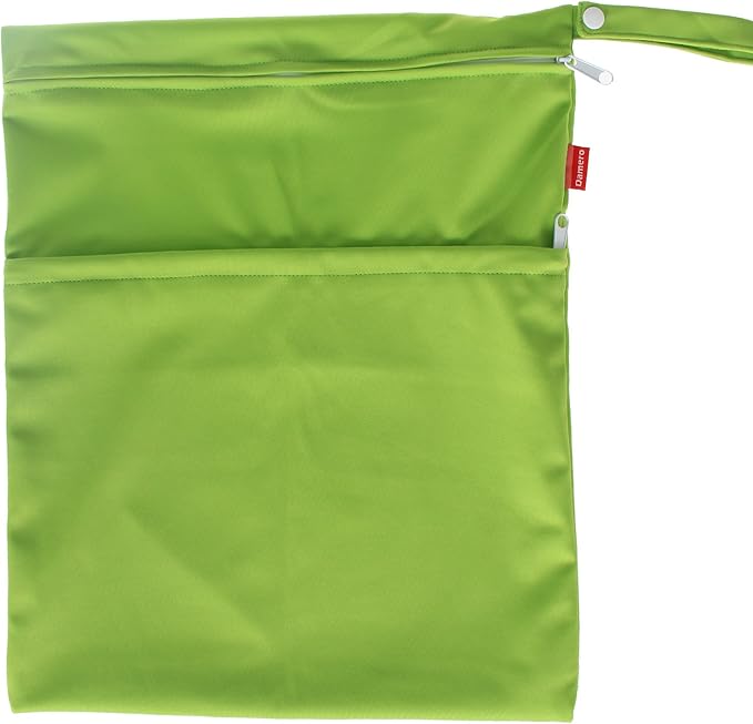 Damero 2pcs Pack Cute Travel Baby Wet and Dry Cloth Diaper Organizer Bag(Large, Green+Light Blue)