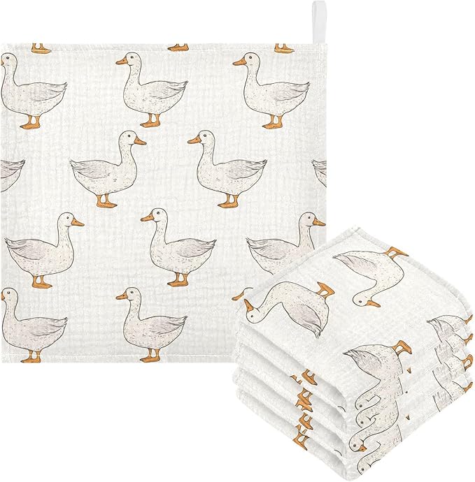 vvfelixl Baby Muslin Washcloths Coquette Duck Baby Burp Cloths Cotton Babys Face Towel for Newborn Infants Boys Girls Soft and Absorbent 11.8 X 11.8 in, 3 Pack
