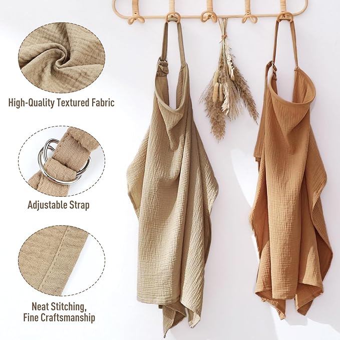 Cinaci 2 Pack Pure Cotton Muslin Lightweight Breathable Breastfeeding Nursing Cover Blankets with Adjustable Metal Clasp (Camel+Khaki)