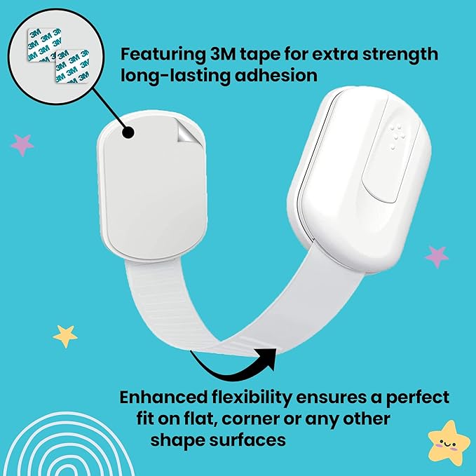 Booboo Baby (4 Pack) Child Proof Refrigerator Lock Fridge Door Locks | Baby Proof Cabinet Drawers, Dishwasher, Garbage Trash Can & Cupboards with 3M Adhesive Locks| Easy Installation No Tools Needed