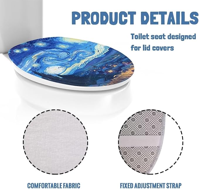Starry Night Print Toilet Lid Cover Flannel Fabric Toilet Cover Set Stretch Washable Protector Cover Suitable for Home School Hotel Dormitory Apartment Bathroom Decoration