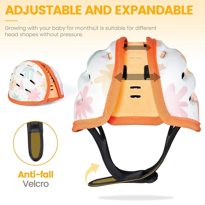 Baby Head Protector for Crawling and Walking, Anti-Collision Soft Infant Helmet for 6-24 Months, Breathable & Ultra-Lightweight & Expandable and Adjustable (Orange Lion)