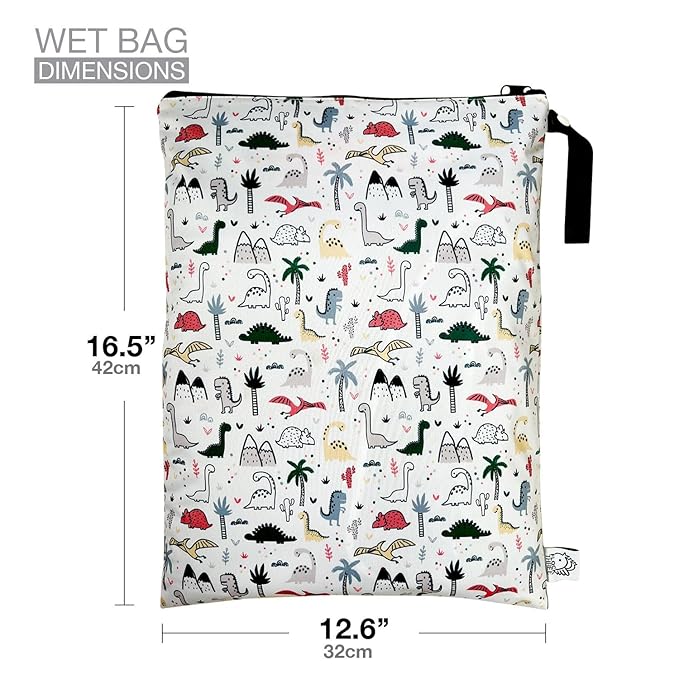 FLOCK THREE Washable and Reusable Wet Bag Diaper Bag Water Resistant Swimming Bag Travel Toiletries Pouch Bears Cats Zippered 12.6'' x 16.5''