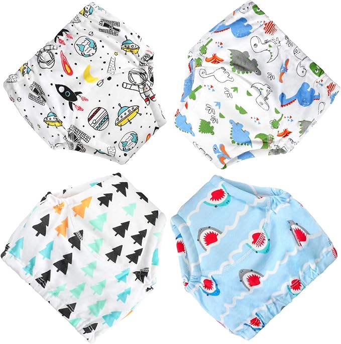 MooMoo Baby Cotton Training Pants 4 Pack Padded Toddler Potty Training Underwear for Boys and Girls-12M-5T Blue