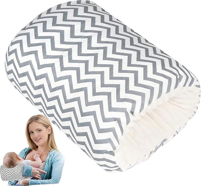 Baby Feeding Arm Pillow,Nursing Arm Pillows for Breastfeeding，Soft Cotton for Newborn, More Support for Mom and Baby,Portable and Washable,Ergonomic Nursing Essentials（Grey Stripe）