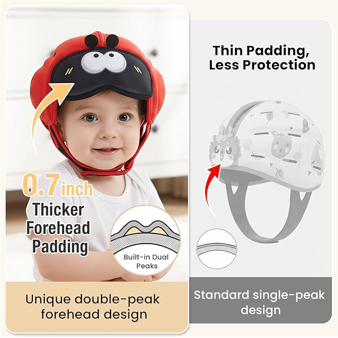 Mambobaby Baby Head Protector Helmet for Crawling and Walking, Breathable Soft Helmet, Ultra-Lightweight & Adjustable, Prevents Bumps Safety Helmet for Infants Toddlers 6-24 Months (Lucky Ladybug)