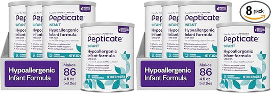 Pepticate Baby Formula,Hypoallergenic Powdered Infant Formula for Cow Milk Allergy,with Omega 3 DHA,ARA,Iron & Prebiotics,13.2oz,(Pack of 8)
