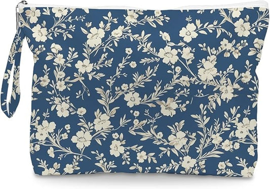 Fokongna Floral Print Wet Bag, Small Portable Waterproof Multi-Functional Organizer for Women, Blue Tiny White Floral, Ideal for Daily, Beach & Travel