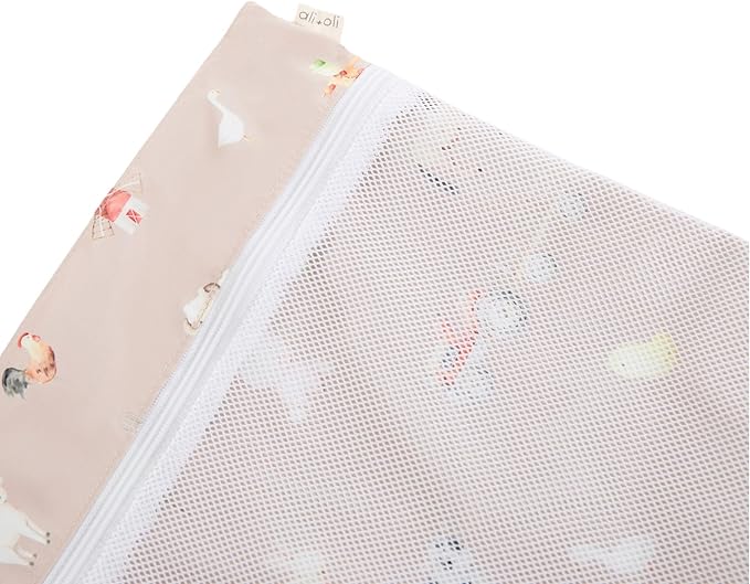 Ali+Oli Water Resistant Dual-Compartment Wet-Dry Bag for Travel, Hook to Stroller, Daycare, Diapers, Diaper Bag, Clutch Bag,15x12 inches (Farm)