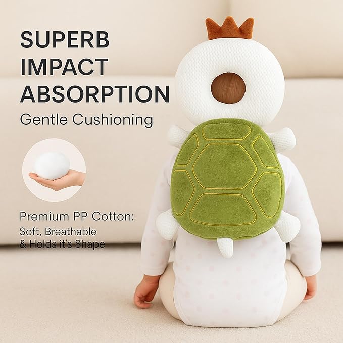 NAZO Baby Head Protector Backpack – Soft Infant Safety Pillow for Fall Protection – Cushions Toddler’s Head While Crawling and Walking – Baby Fall Back Support (Turtle)