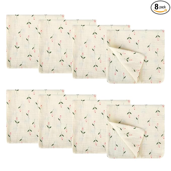 8 Pack Baby Burp Cloths Muslin Cotton 20x10 Inches Cute Printed Ultra Soft Absorbent for Newborn Infants Toddlers Matching Store Same Pattern Products