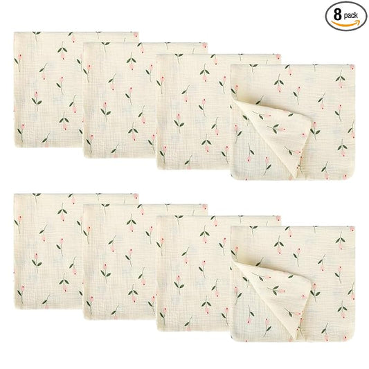 8 Pack Baby Burp Cloths Muslin Cotton 20x10 Inches Cute Printed Ultra Soft Absorbent for Newborn Infants Toddlers Matching Store Same Pattern Products