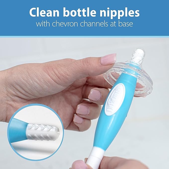 Dr. Brown's Anti-Colic Breast to Bottle Feeding Set with Slow Flow Nipples, Travel Caps, and Silicone Pacifier - Gray & Soft Touch Bottle Brush, Blue