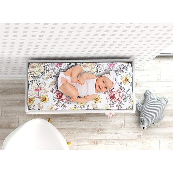 Changing Pad Cover, Diaper Baby Changing Table Covers for Girls & Boys, HNHUAMING Soft Fitted Changing Mat Cover Stretchy Nursery Changing Pad Sheets, Floral (32 X 16 Inches)