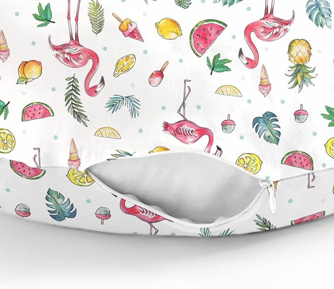 Pink Flamingo Tropical Flowers Leaves Baby Nursing Pillow Covers for Boy Girl Summer Birds Fruits Nursery Pillowcase for Breastfeeding Pillows Boho Beach Vacation Soft Stretchy Slipcovers for Newborn