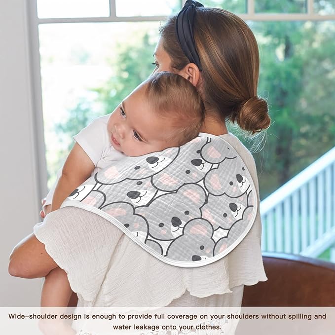 Cute Cartoon Koala Pattern Muslin Burp Cloths for Baby 2 Pack 100% Cotton Baby Washcloths Bibs for Boy Girl