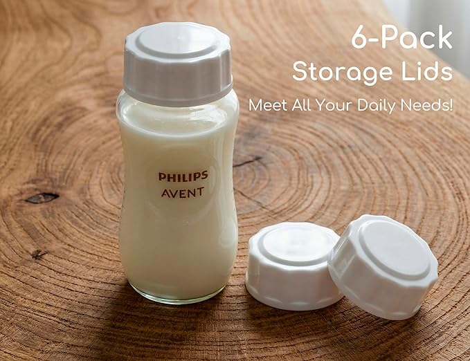 Travel and Storage Bottle Cap Compatible with with Philips Avent Natural & Anti-Colic Baby Bottle, Leak-Proof Lid, Easy-to-Clean, BPA-Free Reusable Cover for Freezing & Transport, 6-Pack