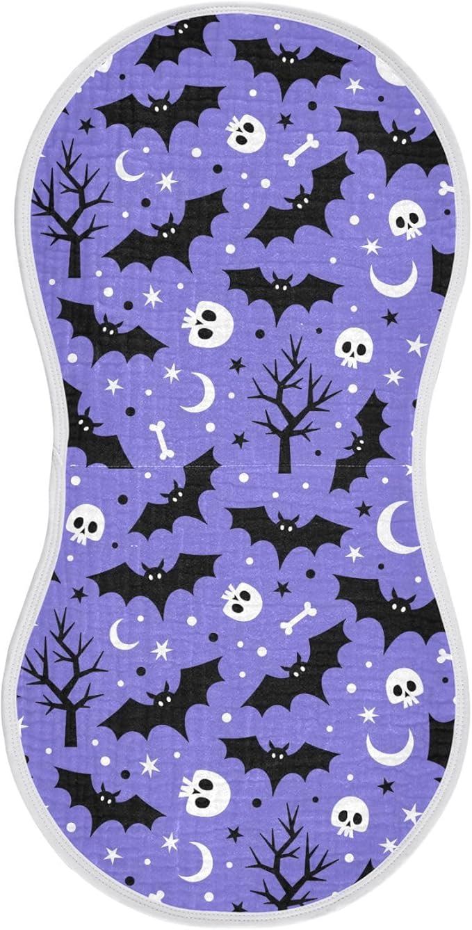 Halloween Bats Muslin Burp Cloths for Baby Boys and Girls - 1-Pack Ultra Absorbent Muslin Washcloths, Newborn Towel, Milk Spit Up Rags, Burp Cloth Bib for Unisex, 22 x 11 Inch