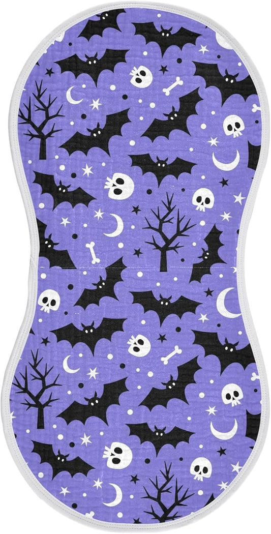 Halloween Bats Muslin Burp Cloths for Baby Boys and Girls - 1-Pack Ultra Absorbent Muslin Washcloths, Newborn Towel, Milk Spit Up Rags, Burp Cloth Bib for Unisex, 22 x 11 Inch