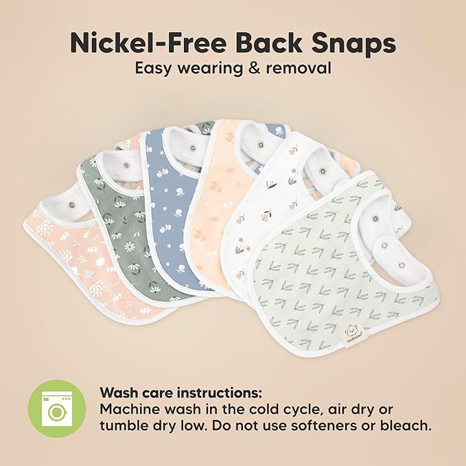 8-Pack Organic Baby Bibs for Boys, Girls - Soft Cotton Drooling and Teething Bibs for Baby Girl & Boy, Extra Absorbent, Easy to Clean & Put On for Toddler, Newborn, Infant 0-24 Months (Fleur)