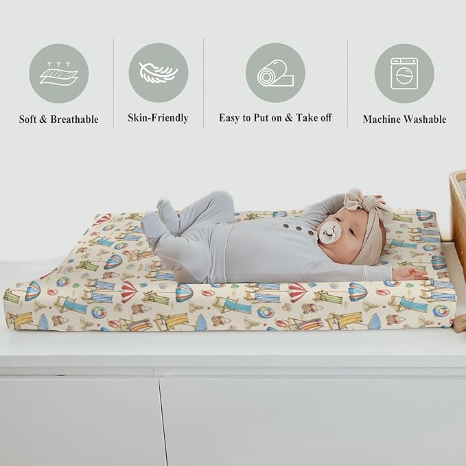 Fun Beach Days Changing Pad Covers for Baby Girls Boys Umbrella Beach Balls Summer Fitted Change Table Pad Covers Mats Seaside Coastal Soft Diaper Changing Pad Sheets 32''×16''