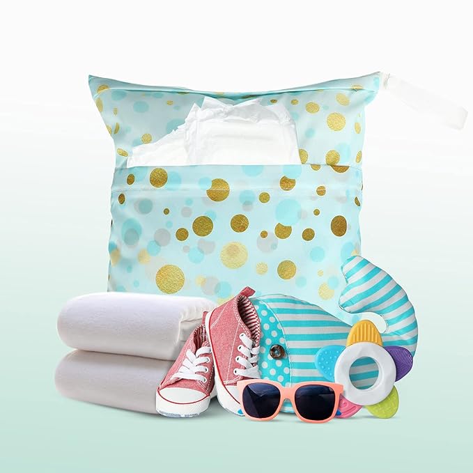 Frienda 4 Pieces Cloth Diaper Wet Dry Bag, Waterproof Reusable Washable Bag for Baby Items and Travel Zippered Pockets with Handle, Beach, Swimsuit, Dirty Gym Clothes and Toiletries(Tropical)
