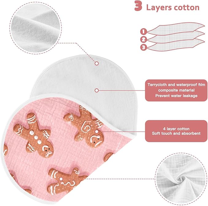 Christmas Gingerbread Pinks Cute Burp Cloths Baby Boys Girls Absorbent Soft Cotton Burping Cloths Rags, 1 Pack