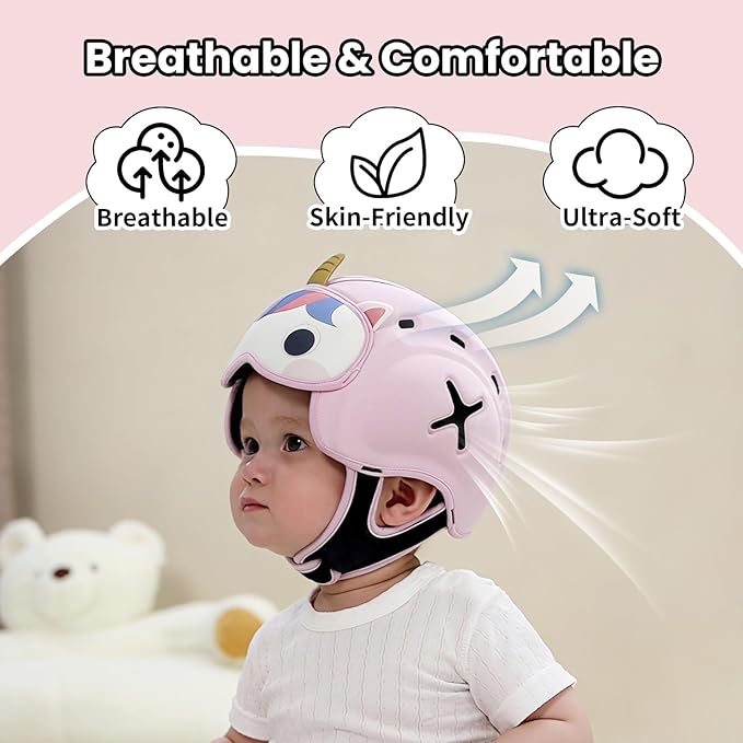 Mambobaby Baby Head Protector Helmet for Crawling and Walking, Breathable Soft Helmet, Ultra-Lightweight & Adjustable, Prevents Bumps Safety Helmet for Infants Toddlers 6-24 Months (Pure Unicorn)
