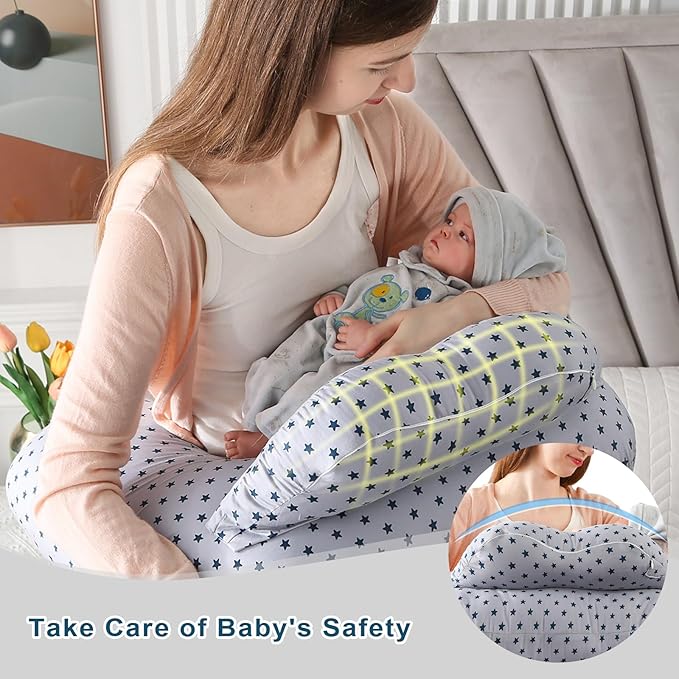 BATTOP Nursing Pillow for Breastfeeding, Plus Size Breastfeeding Pillows for More Support,with Adjustable Waist Strap and Removable Cotton Cover, Adults Pillow, Grey