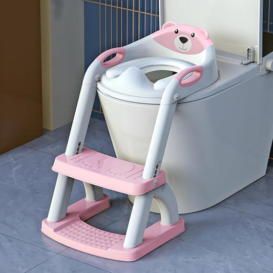 Potty Training Seat with Step Stool Ladder, Toddler Toilet Seat for Boys Girls, Adjustable 6 Heights Fits Round & Elongated Toilets, Anti-Slip Pads & Leak-Proof Guard