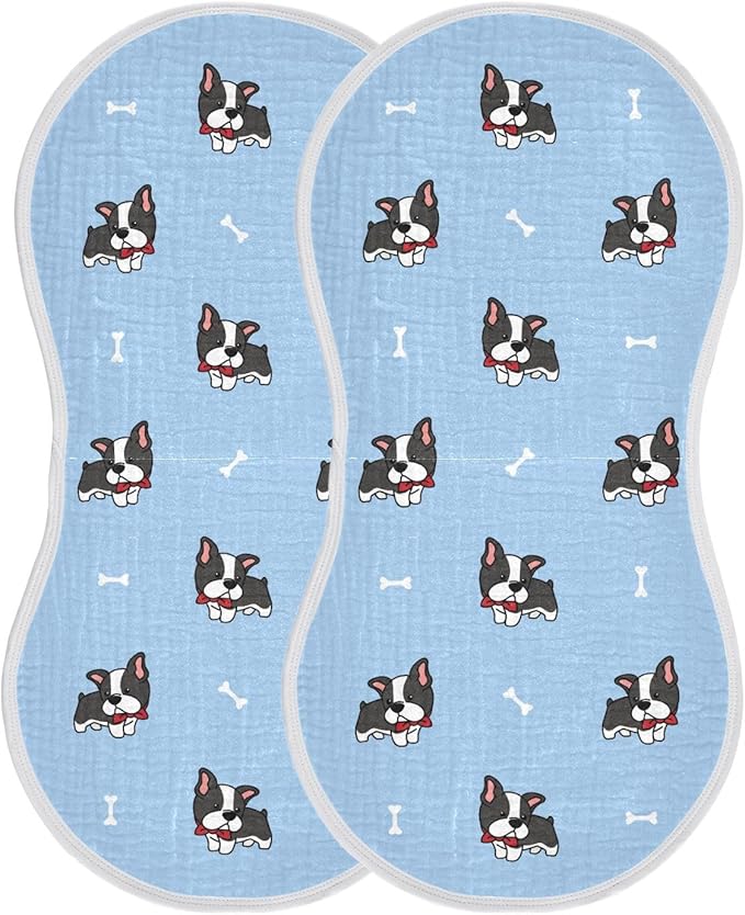 vvfelixl Muslin Burp Cloths Boston Terrier Dog Baby Washcloths for Baby Girl Boys 2 Pack Blue