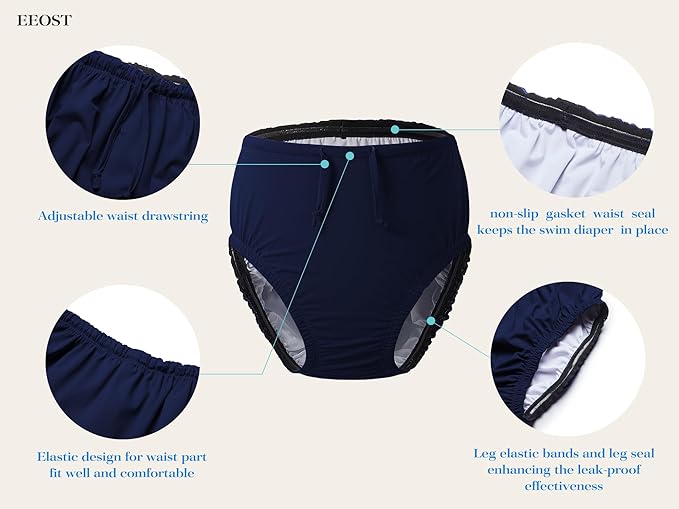 Youth Special Needs Reusable Swim Diapers Swimwear for Incontinence Cloth Diaper Covers Waterproof,Leakproof, Unisex (Navy, 5-6T)