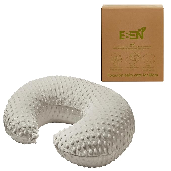 ESEN Nursing Pillow and Body Positioner for Breast Feeding and Bottle Feeding, Ultra Soft Baby Breastfeeding Pillows with Removable Nursing Pillow Cover for More Support for Mom and Baby (Brown)