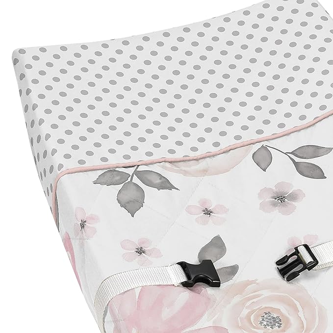 Sweet Jojo Designs Baby Changing Pad Cover (Pink/Grey Boho Floral) for Girls, Infant/Newborn Diaper Table Change Mat Covers (Blush Rose, Gray, Flower, Bohemian, Farmhouse, Wildflower, Nature, Elegant)